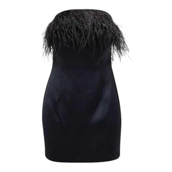 RAMY BROOK Black Aurelia Strapless Feather Trim Mini Cocktail Dress Size 2 LBD - Picture 10 of 12